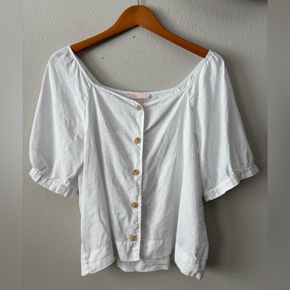 Everlane Tops - Everlane Linen Puff Sleeve Square Neck Button Peasant Blouse Women’s 14 Large